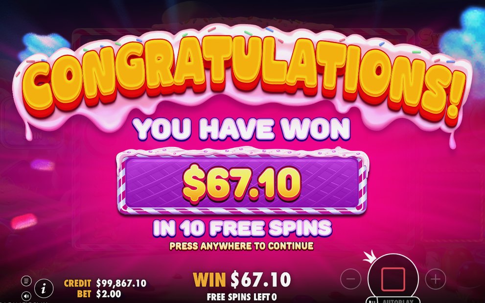 Win screen after the tumble sequence ends