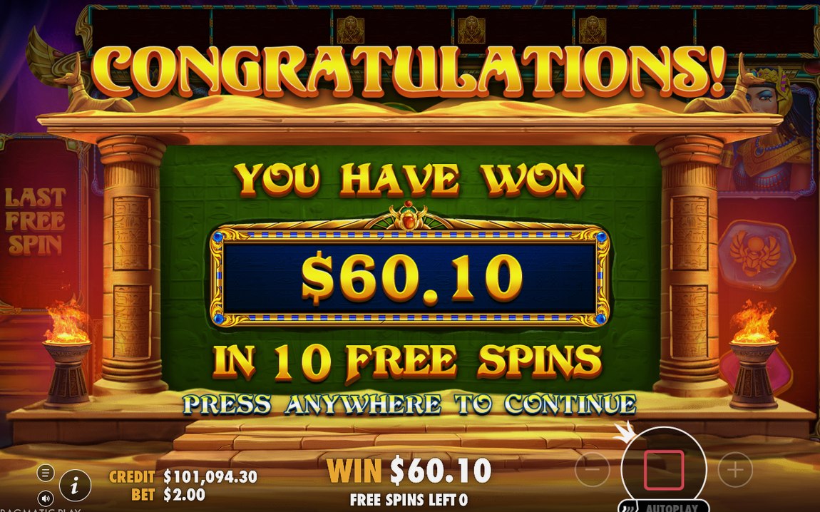 Win total shown after the base game round ends